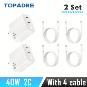 40W Dual‑Port USB‑C GaN Fast Charger – Compact Charging Block with 3.3ft USB‑C Cable