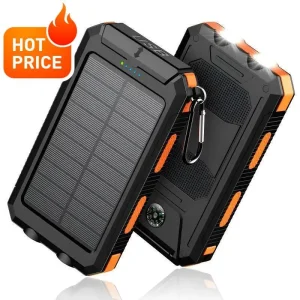 Solar Power Bank Charger with Dual USB & LED Flashlight for Camping